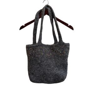 Handmade Gray Wool Rainbow Fleck Bag 15”x13”